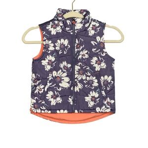 OshKosh B'gosh Kids Girls Floral Puffer Vest Coral Lining Size 6 6X